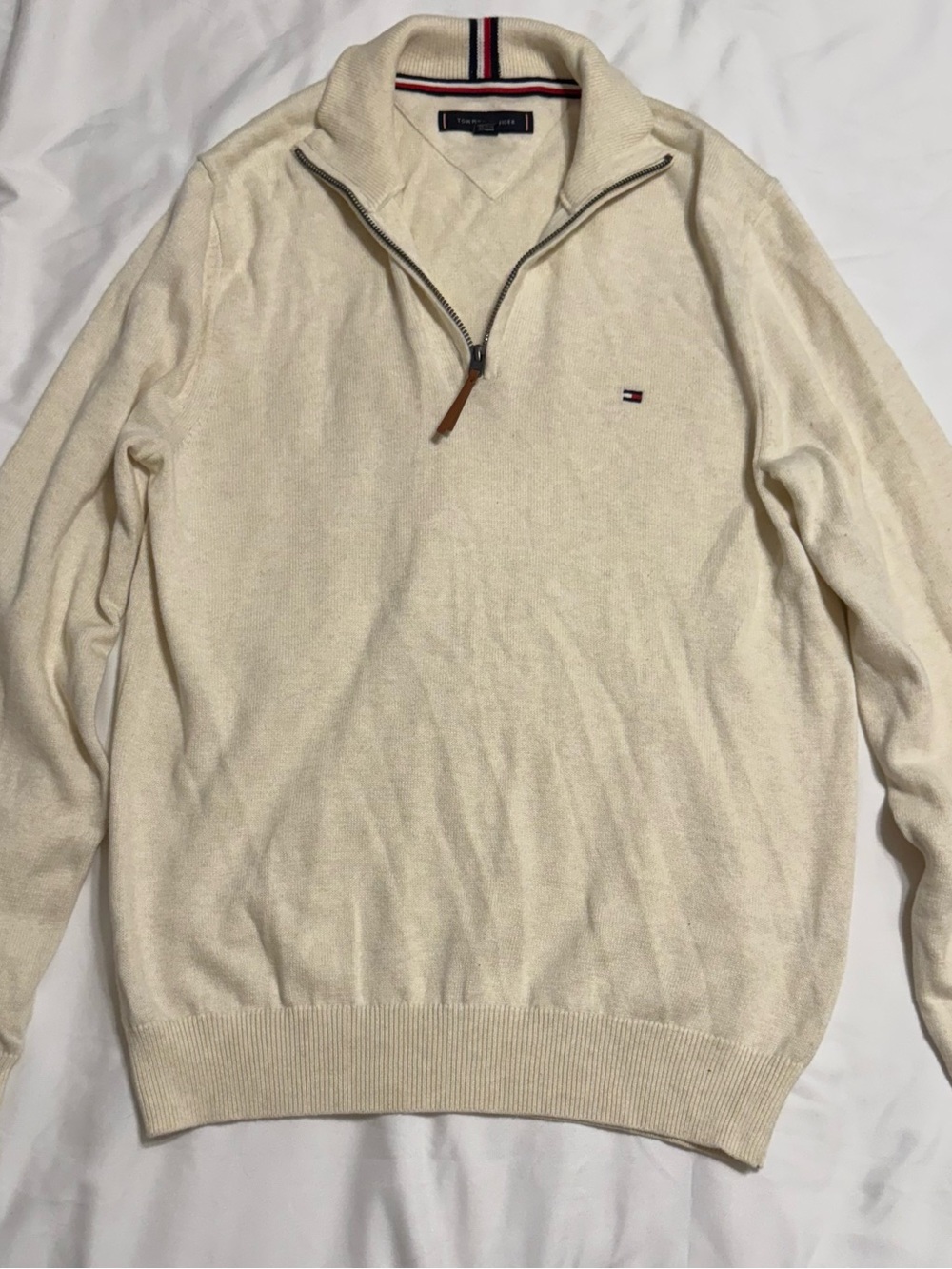 Tommy Hilfiger Men's Cream Quarter-Zip Sweater